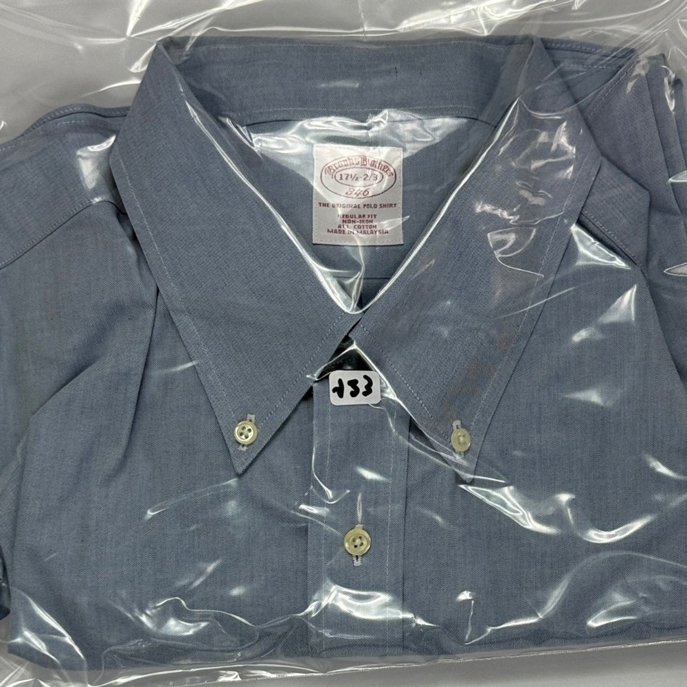 Brooks Brothers 346 Mens 17.5 2/3 Blue Oxford Button Down Shirt Regular Fit - Picture 7 of 7